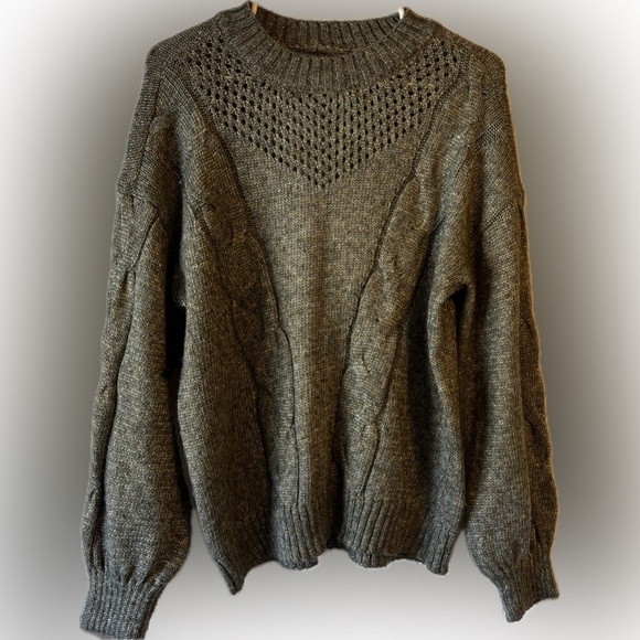 Lauren Conrad | Metallic Cable Knit Sweater | Green Shimmer Pullover | Size L - Picture 1 of 11